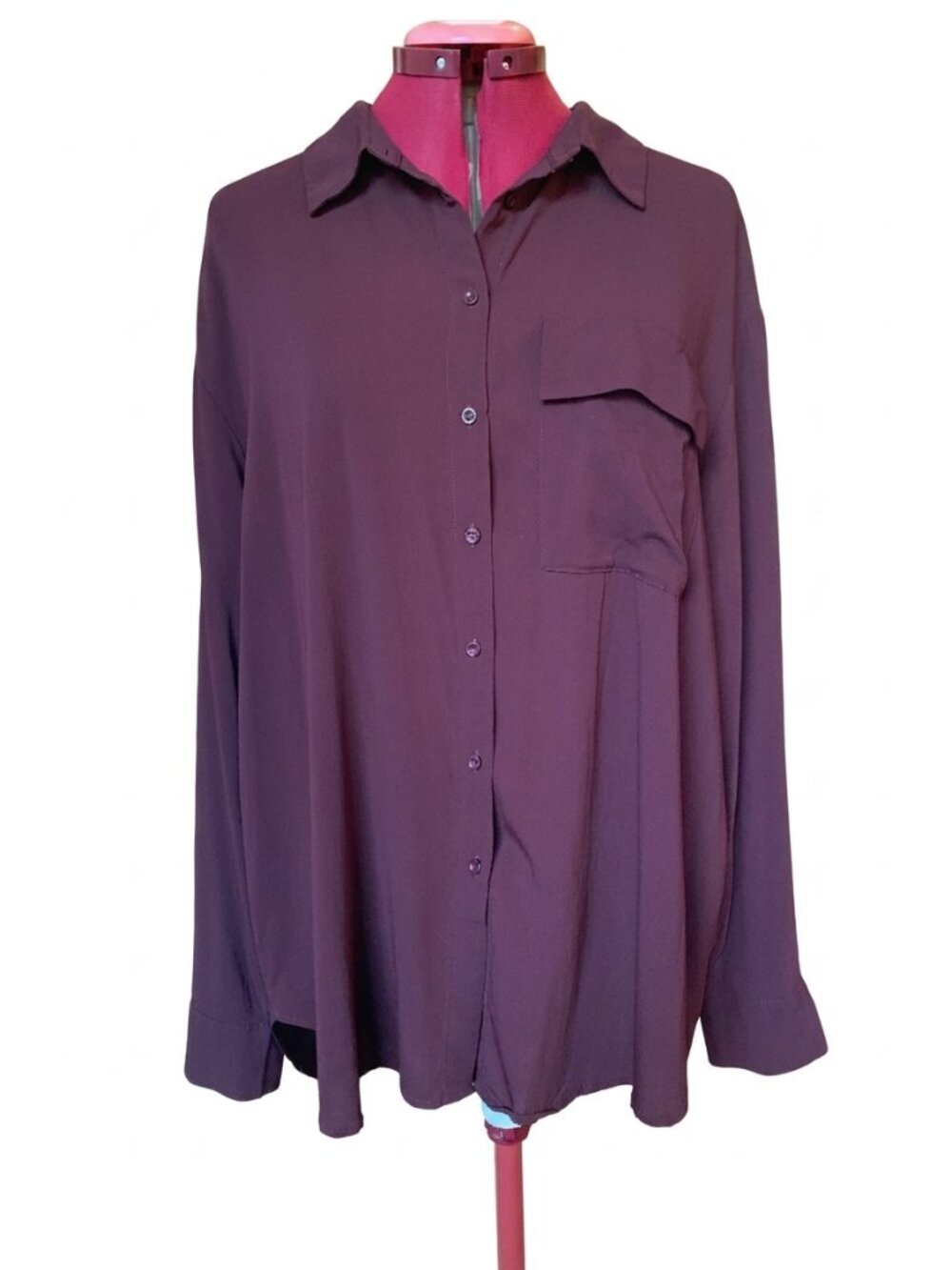 CONTEMPORAIRE - Button-Front Long Sleeve Shirt - Deep Plum - X-Large